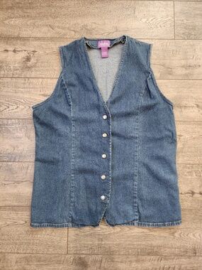 VTG Suzanne Somers Collection Womens Denim Vest Blue Size Large Sleeveless Snap